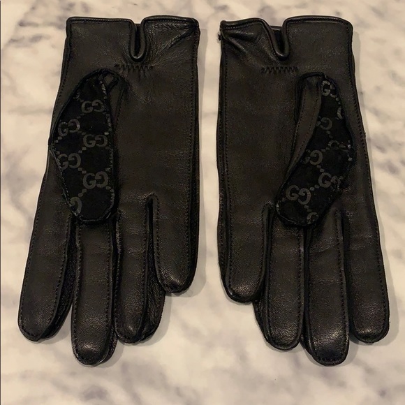 Gucci Monogram Leather & Silk Gloves 6 1/2 - Picture 3 of 10